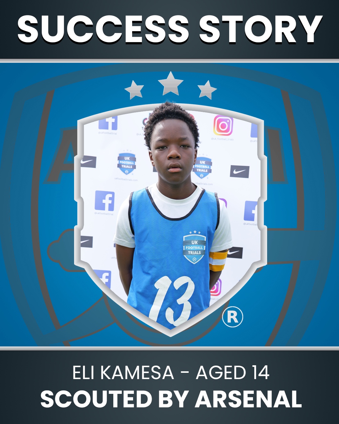 Eli Kamesa - Aged 14 – Scouted by 3 Clubs at our 5-Day Camp April 2024