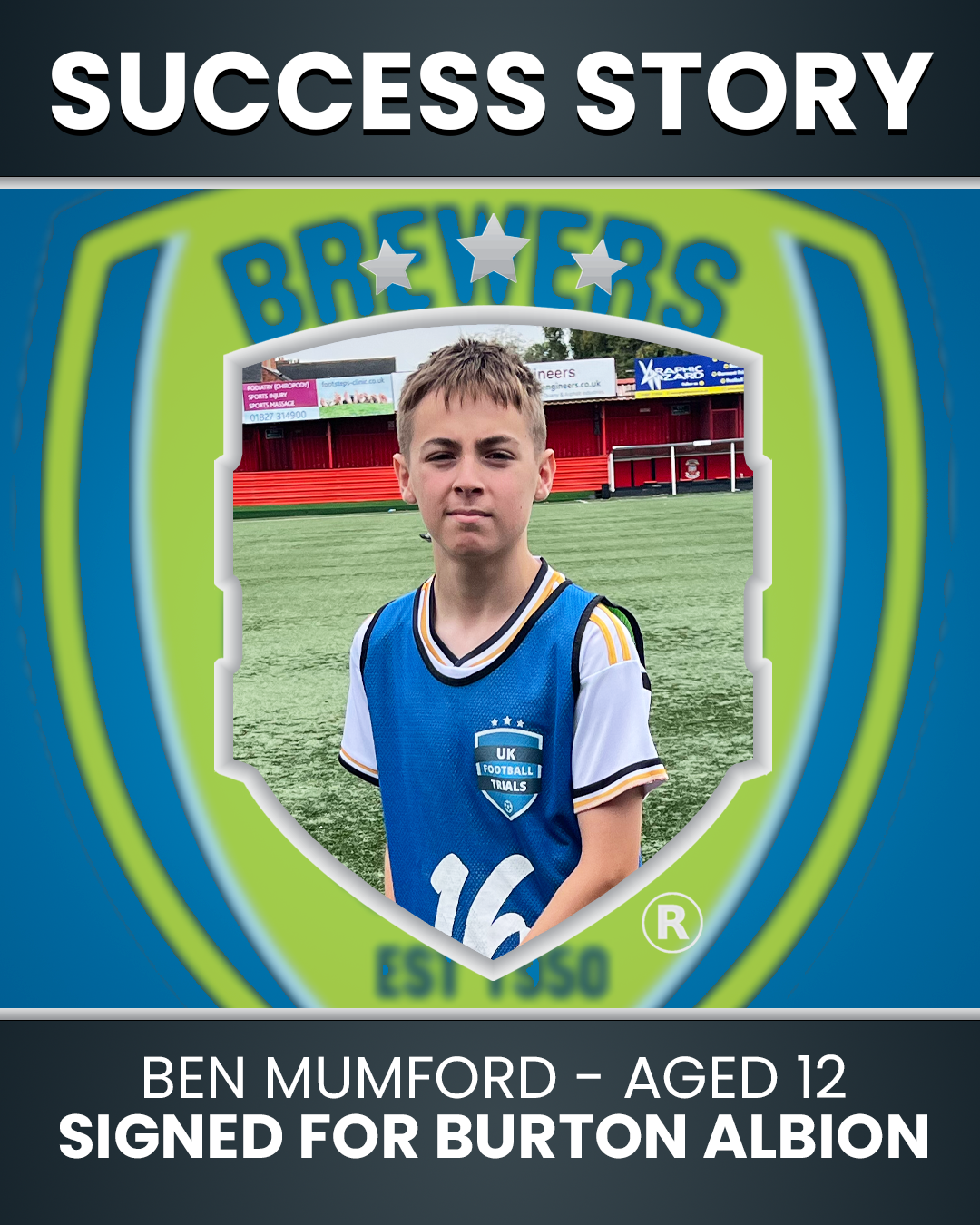 Ben Mumford – 12 Years Old – Signed for Burton Albion