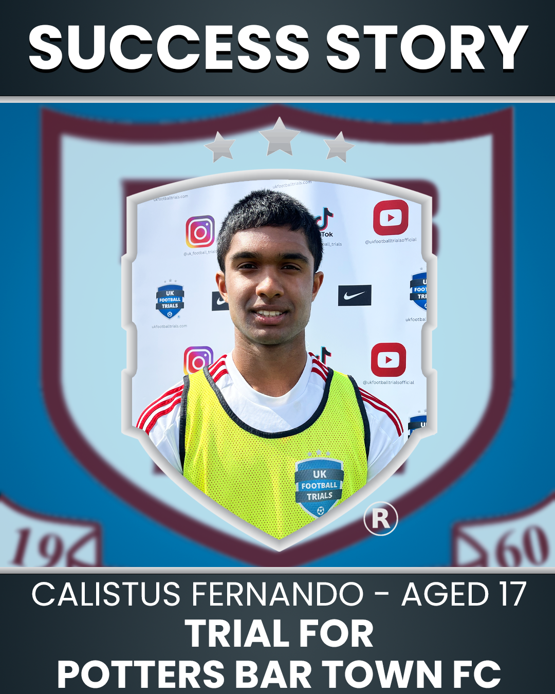 Calistus Fernando: 17 Year Old Trial for Potters Bar Town